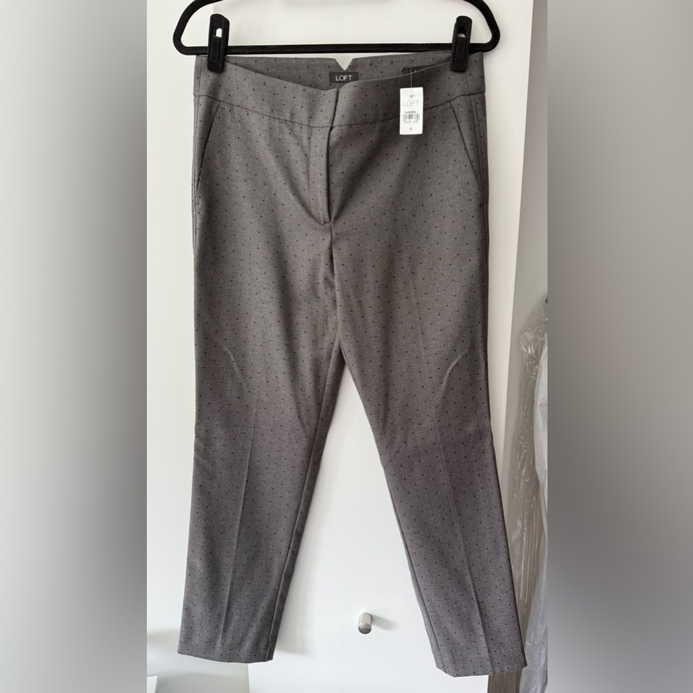 Loft Marissa Gray Polka Dot Pants Size 8 NWT